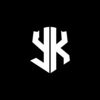 Yk monograma carta logo cinta con estilo escudo aislado sobre fondo negro vector