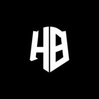 HB monogram letter logo ribbon with shield style isolated on black background vector