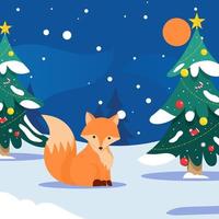 Fox winter christmas background vector