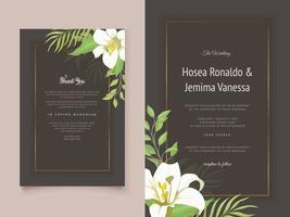 hermoso diseño de tarjeta de invitación de boda con flor de lirio y hojas vector
