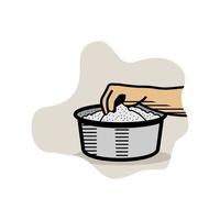 Hand Stirring bowl of Rice Powder for making Kerala Puttu also known Rice steam cake vector