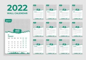 diseño de calendario de pared 2022. diseño de calendario de pared 2022. diseño de calendario de año nuevo 2022. la semana comienza el lunes. plantilla para calendario anual 2022 vector