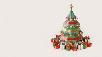 Animazione di rendering 3D dell'albero di Natale, con scatole regalo e stella video