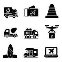 Transportation Glyph Icons Set vector