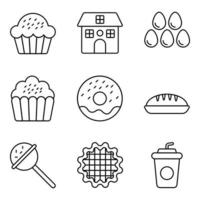 conjunto de iconos de línea de panadería vector