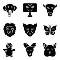 Animals Glyph Icons Set vector