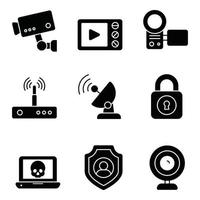 Surveillance Glyph Icons Set vector