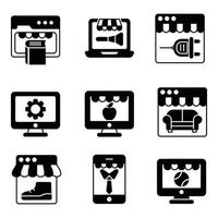 Online Store and Shopping Glyph Icons set vector