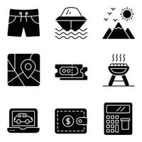 Vacation Glyph Icons Set vector