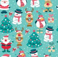 Christmas seamless pattern with Santa penguin deer and snowman vector