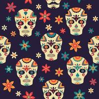 Seamless Mexican pattern Day of Dead with sugar skulls and flower vector