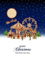 christmas background with gingerbread funfair. gingerbread christmas landscape vector