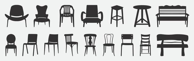 grupo de siluetas de silla negra. vector