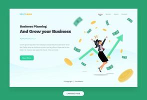 Landing Page Template with flat Character illustration Growing Business vector