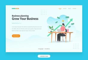 Landing Page Template with flat Character, statistics illustration Growing Business vector