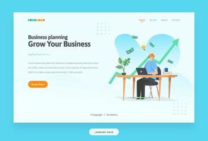 Landing Page Template with flat Character, statistics illustration Growing Business vector