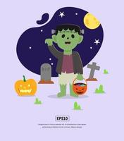 ilustración plana, halloween con monstruo de frankenstein para diseño web, aplicación, infografía, impresión, etc. vector