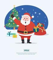 Flat Illustration, santa claus, christmas tree and gifts vector