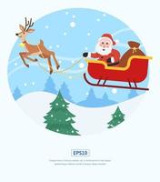 Flat Illustration, santa claus, reindeer and gifts vector