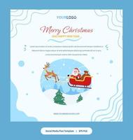 Flat Illustration, Post Template with santa claus, reindeer and gifts vector