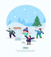 ilustración plana navidad jugando bola de nieve vector