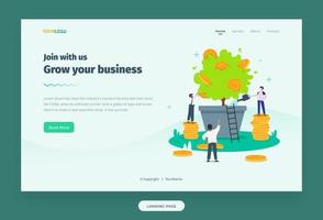 Landing Page Template with flat Character, Plants and Coins illustration Growing Business vector