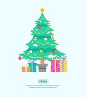 Ilustración plana, árbol de Navidad y caja de regalo, utilizada para web, aplicación, infografía, impresión, etc. vector