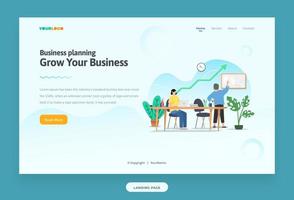 Landing Page Template with flat Character, statistics illustration Growing Business vector