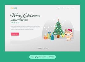 Flat Illustration, Landing Page Template with reindeer, christmas tree and gifts vector