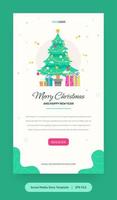 Ilustración plana, plantilla de historia con árbol de Navidad y caja de regalo, utilizada para web, aplicación, infografía. vector