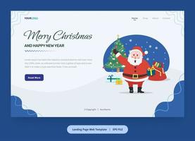 Flat Illustration, Landing Page Template with santa claus, christmas tree and gifts vector