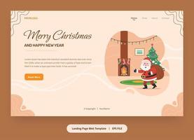 Flat Illustration, Landing Page Template with santa claus, christmas tree and gifts vector