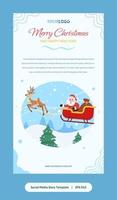 Flat Illustration, Story Template with santa claus, reindeer and gifts vector