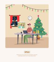 Flat Illustration Christmas Video call vector