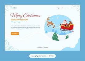 Flat Illustration, Landing Page Template with santa claus, reindeer and gifts vector