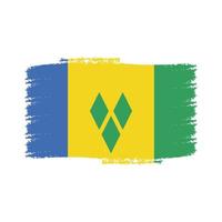 Saint Vincent and The Grenadines Flag With Watercolor Painted Brush vector