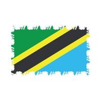 Tanzania Flag With Watercolor Painted Brush vector