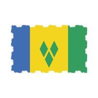 Saint Vincent and The Grenadines Flag With Watercolor Painted Brush vector