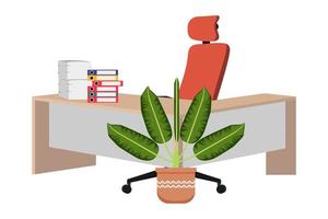 lindo escritorio moderno para autónomo de oficina en casa con silla, mesa en forma de L, pila de papel y plantas de interior vector