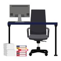 escritorio moderno para freelance de oficina en casa moderna con silla de mesa y con computadora pc algunas carpetas de pila de papel vector