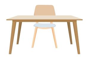 Desk with modern beautiful wooden chair and table with beautiful design with 3d view vector