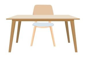 Desk with modern beautiful wooden chair and table with beautiful design with 3d view vector