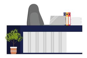 Modern Office home freelance desk with modern table chair laptop computer some paper pile file folder and house plants vector