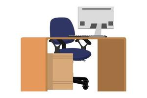 escritorio vacío moderno para freelance de oficina en casa con cajón de mesa de silla y con computadora pc vector