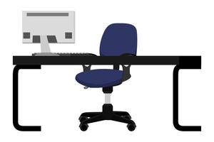 Escritorio independiente en casa de oficina moderna con mesa moderna y silla computadora pc aislado sobre fondo blanco. vector