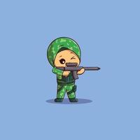 cute illustration of muslim female soldier standing and aiming at the opponent vector