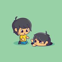 Cute two men helping each other flat cartoon style Premium Vector