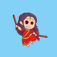 Cute female Indian people dancing bollywood with stick Icon Concept Isolated Premium Vector