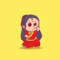 Cute female Indian people dancing bollywood flat cartoon style Premium Vector