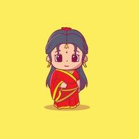Cute female Indian people using traditional dress Icon Concept Isolated Premium Vector
